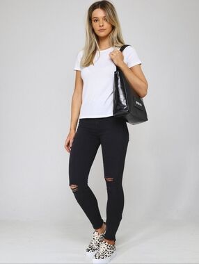 Rag & Bone High Rise Ankle Skinny Jeans black distressed size 24